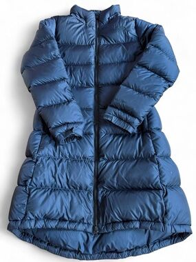 The North Face Long Puffer Jacket Women’s Small Navy Blue Winter Coat